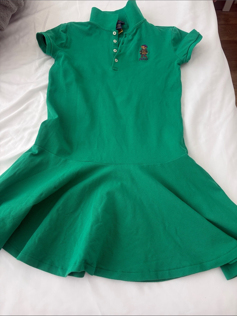Polo by Ralph Lauren Green Polo Dress with Embroidered Bear